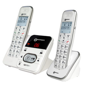 Verstärktes schnurloses Telefon mit integriertem Anrufbeantworter in DUO version