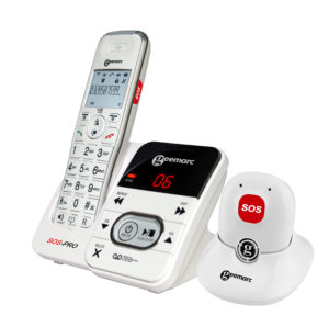 Verstärktes schnurloses Telefon mit integriertem Anrufbeantworter und mitgeliefertem SOS-Anhänger