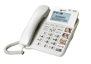 Schnurgebundenes Telefon mit Direktwahl-Fototasten und SOS-Taste. Zusätzliche Mobilteile möglich