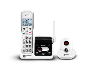 Verstärktes schnurloses Telefon mit integriertem Anrufbeantworter und Anhänger