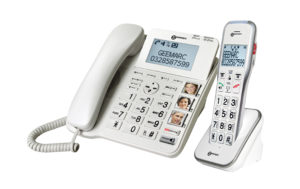 Téléphone filaire avec combiné sans fil amplifié, touches avec photos et boutons SOS