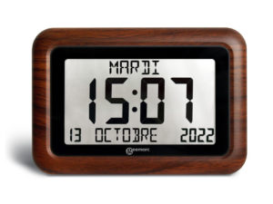 Horloge avec grand afficheur numérique et calendrier en version imitation bois