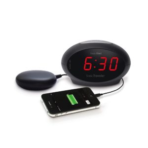 Sonic Traveler alarm clock with shaker and USB port