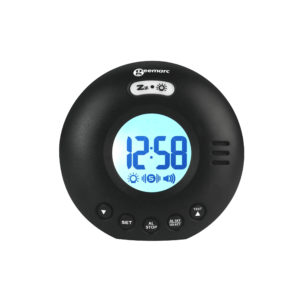 Black travel alarm clock with high vibration and lamp function