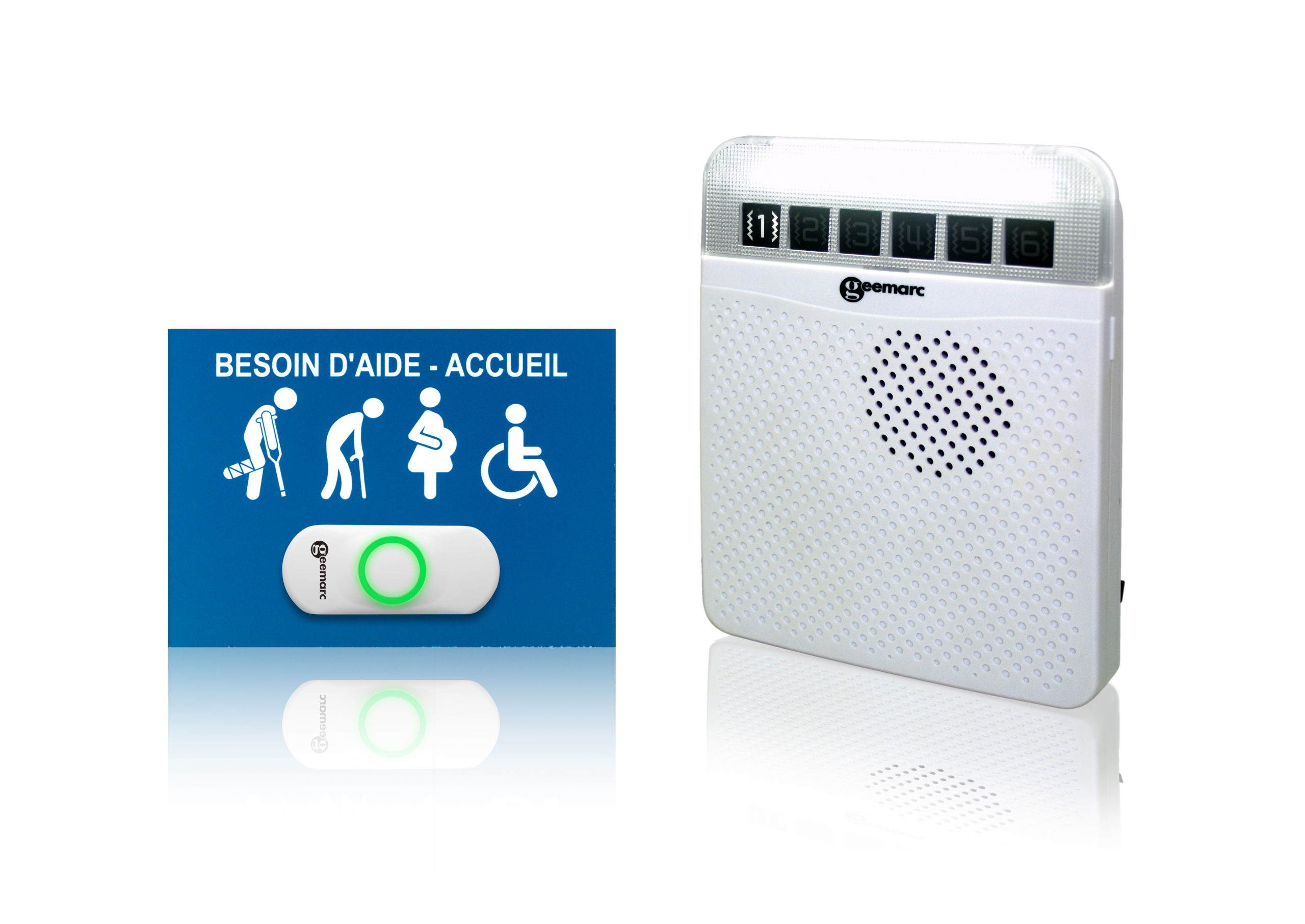 Call unit and receiver with ringtone and a flash