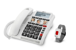 Amplified emergency telephone with SOS remote control