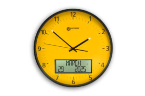 Design analogue clock with full words digital display